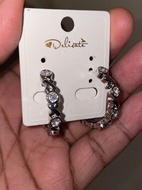 delicates Silver Crystal Twist Hoop Earrings - Silver